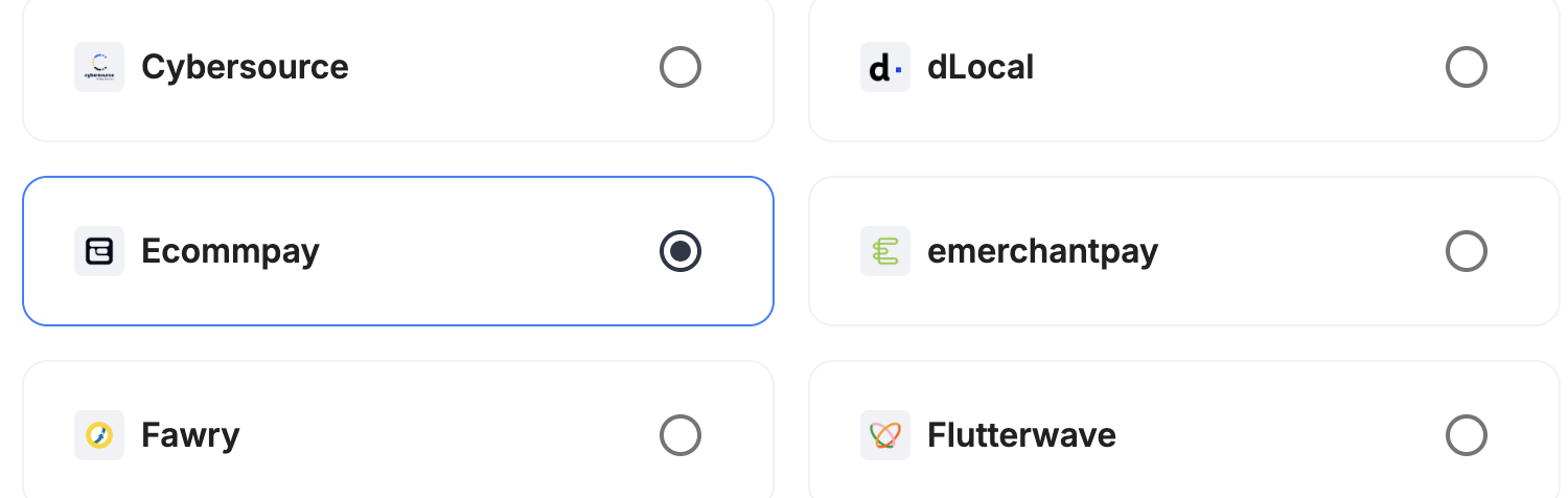 A screenshot showing Ecommpay selected as the provider.