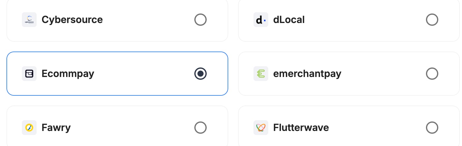 A screenshot showing Ecommpay selected as the provider.