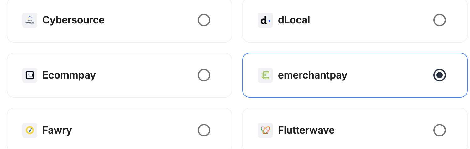 A screenshot showing emerchantpay selected as the provider.