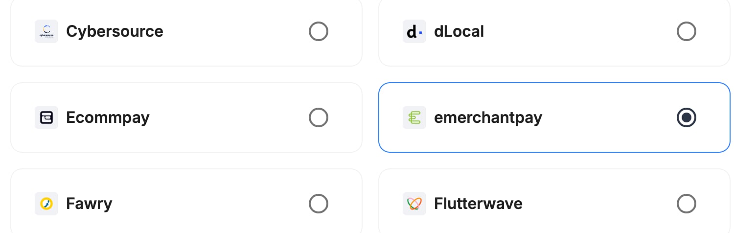 A screenshot showing emerchantpay selected as the provider.