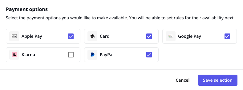 Processor payment methods setup
