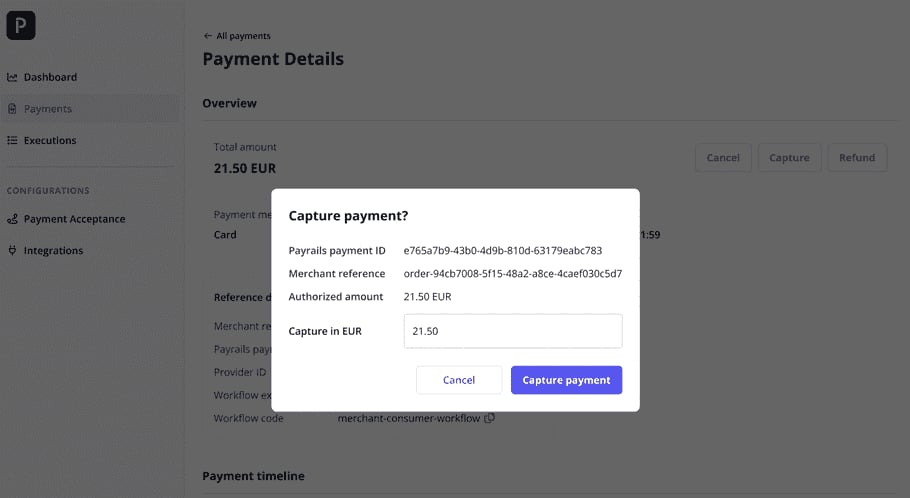 Capture payment portal dialog