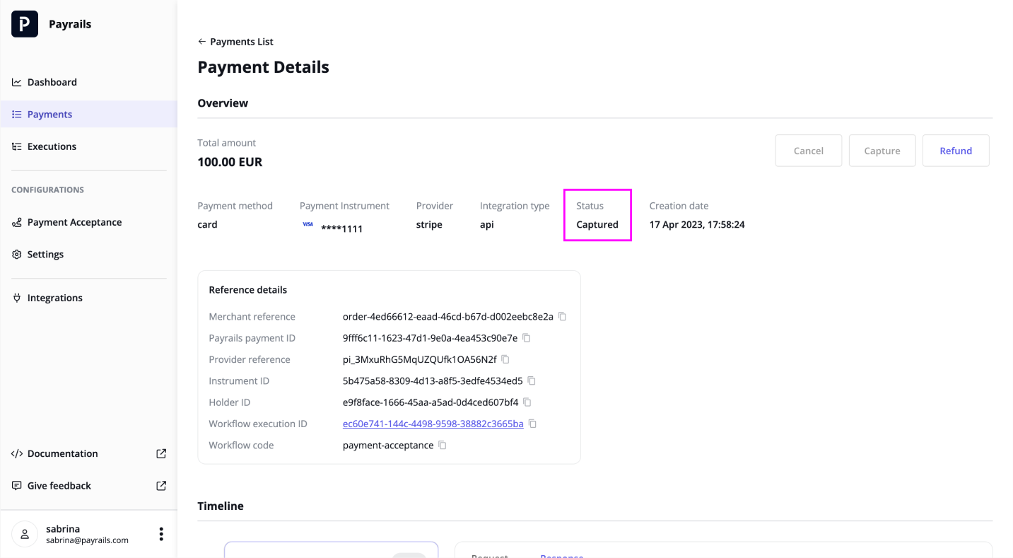 Capture payment status overview