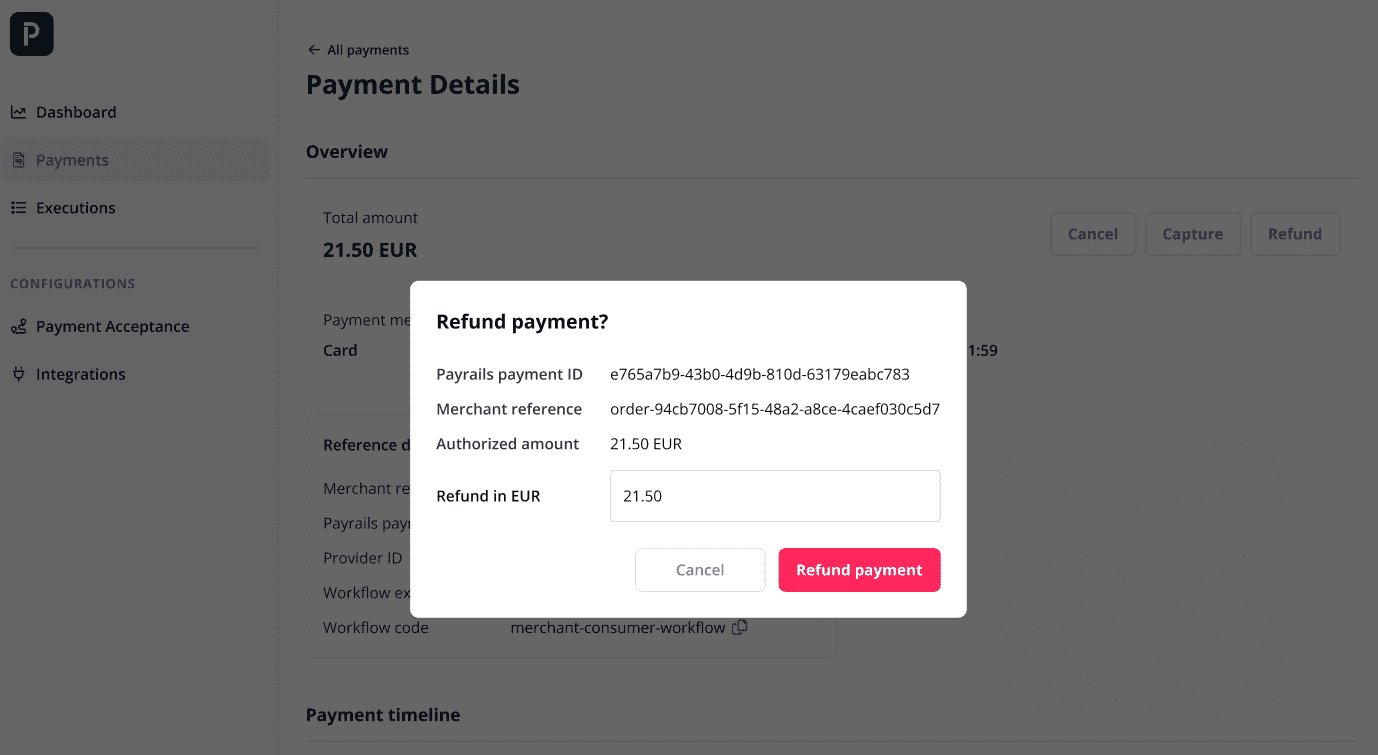 Refund payment portal dialog