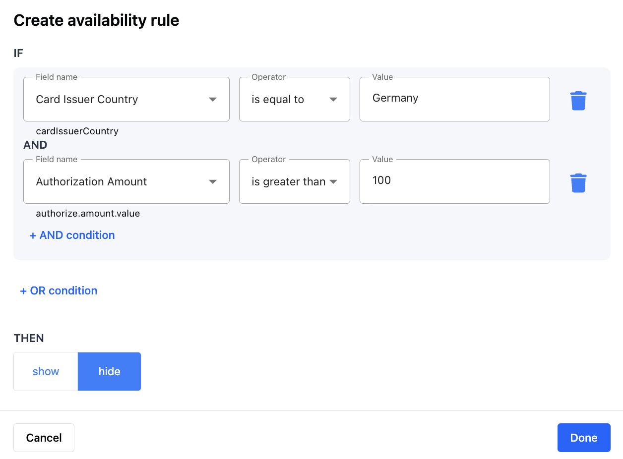 Create payment option rule