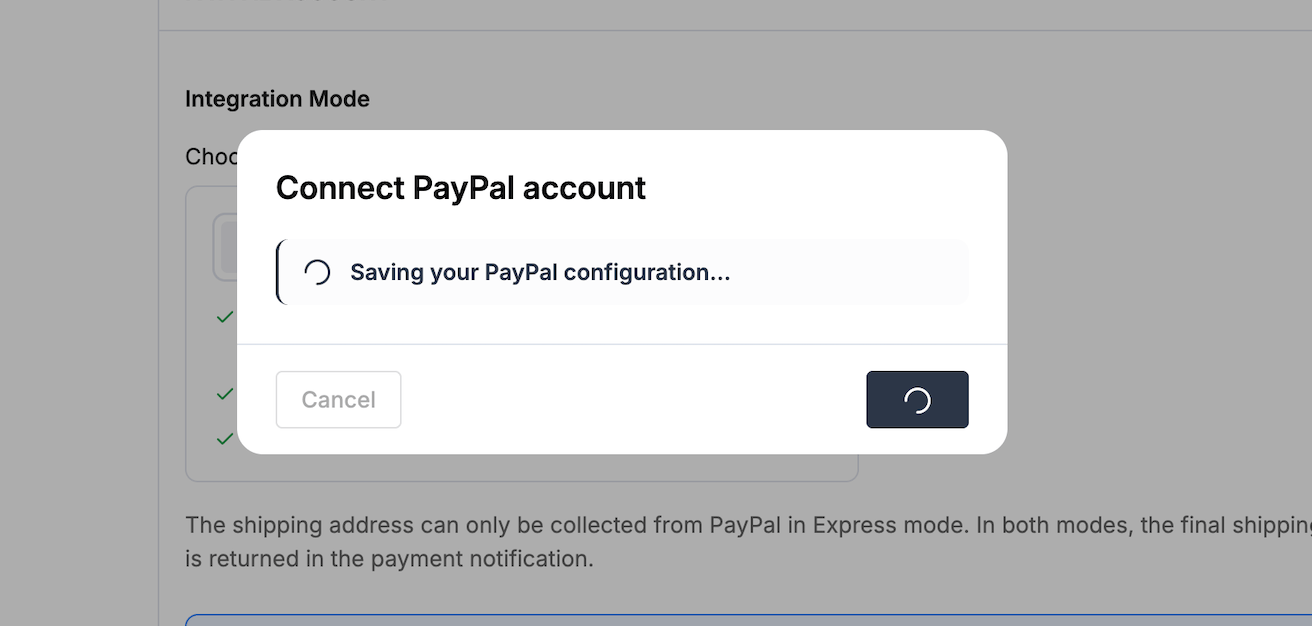 Payrails success state after PayPal account connection
