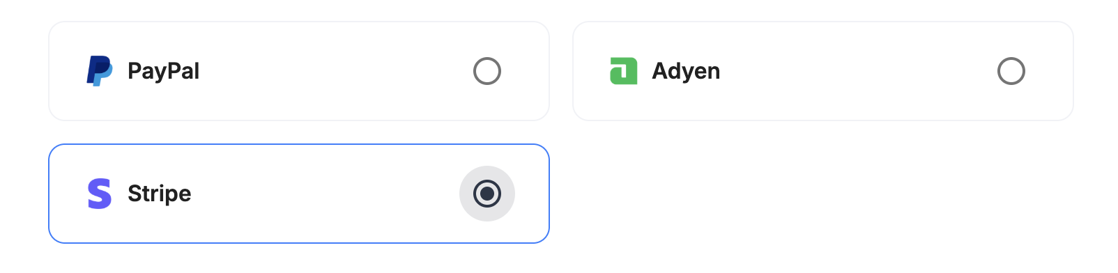 Payrails provider selection with Stripe selected