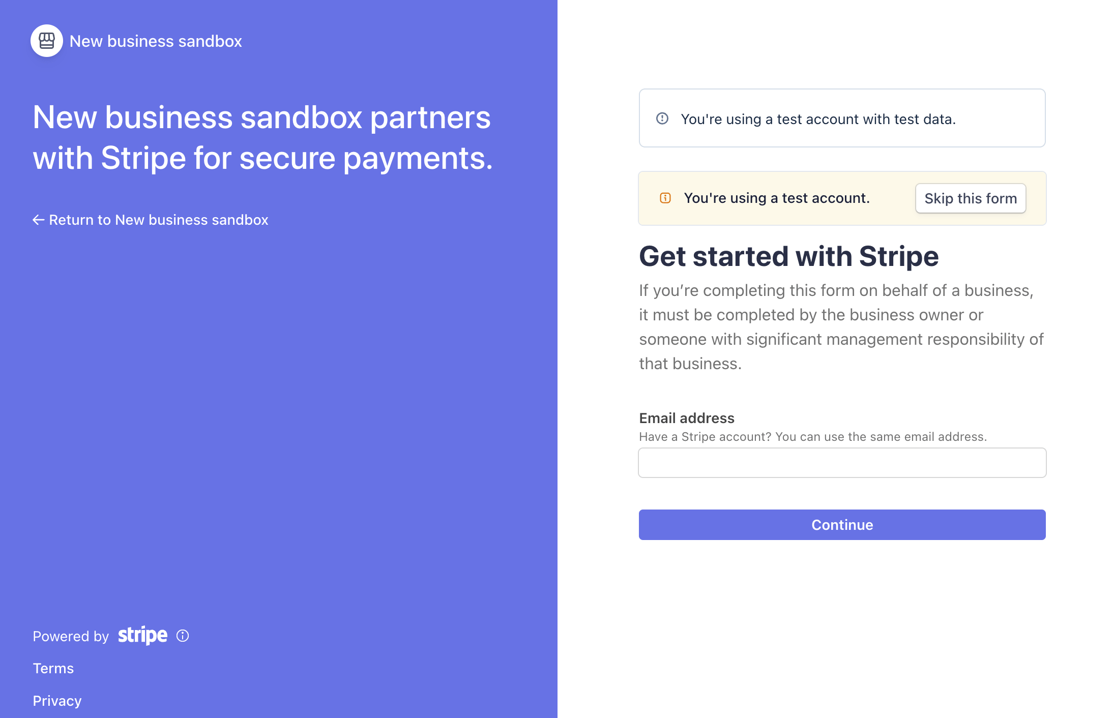 Stripe authorization window for connecting account to Payrails
