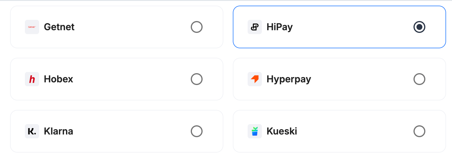 Payrails provider selection set to HiPay