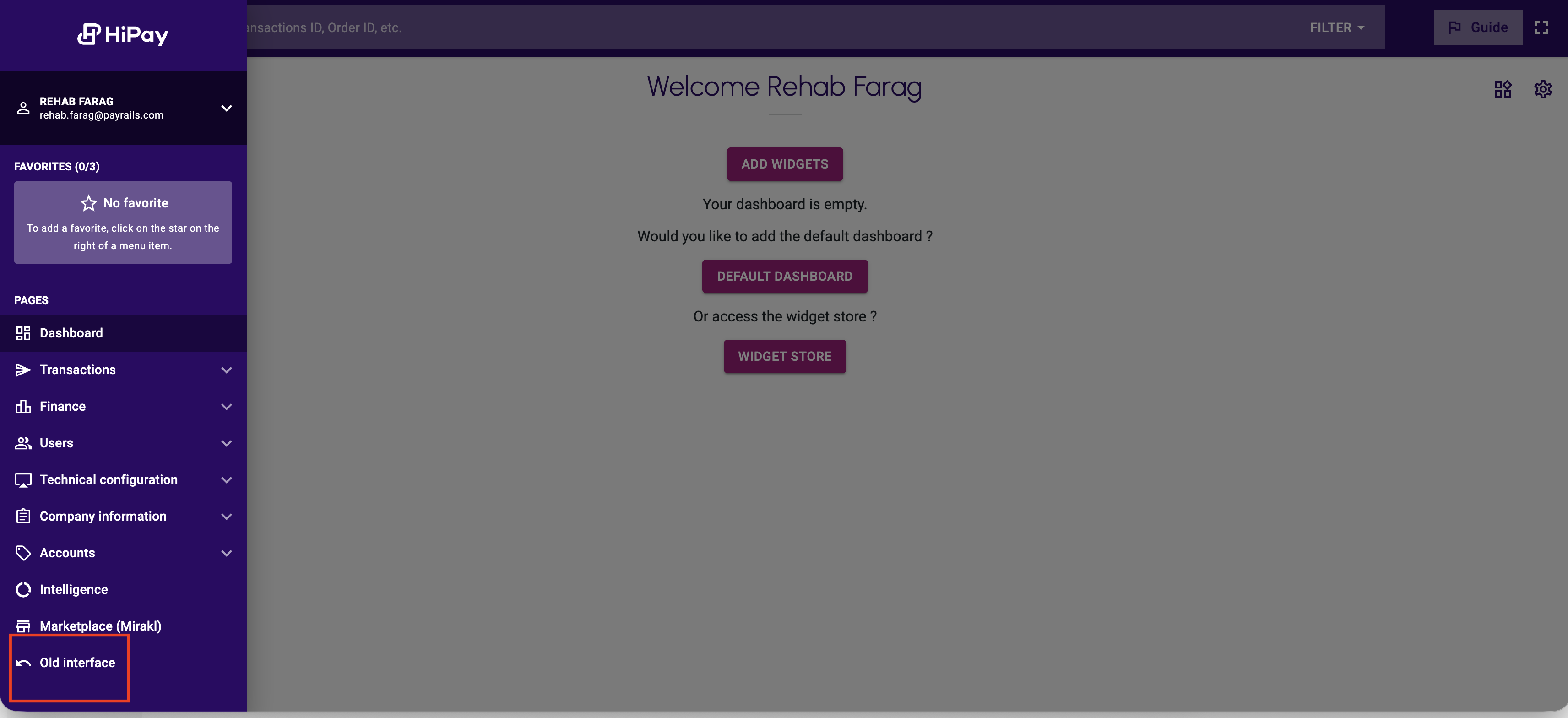 HiPay Console login screen
