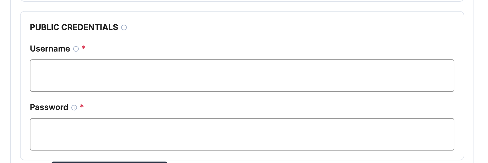 Payrails public username and password fields for HiPay