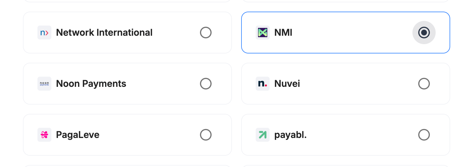 Payrails provider selection set to NMI