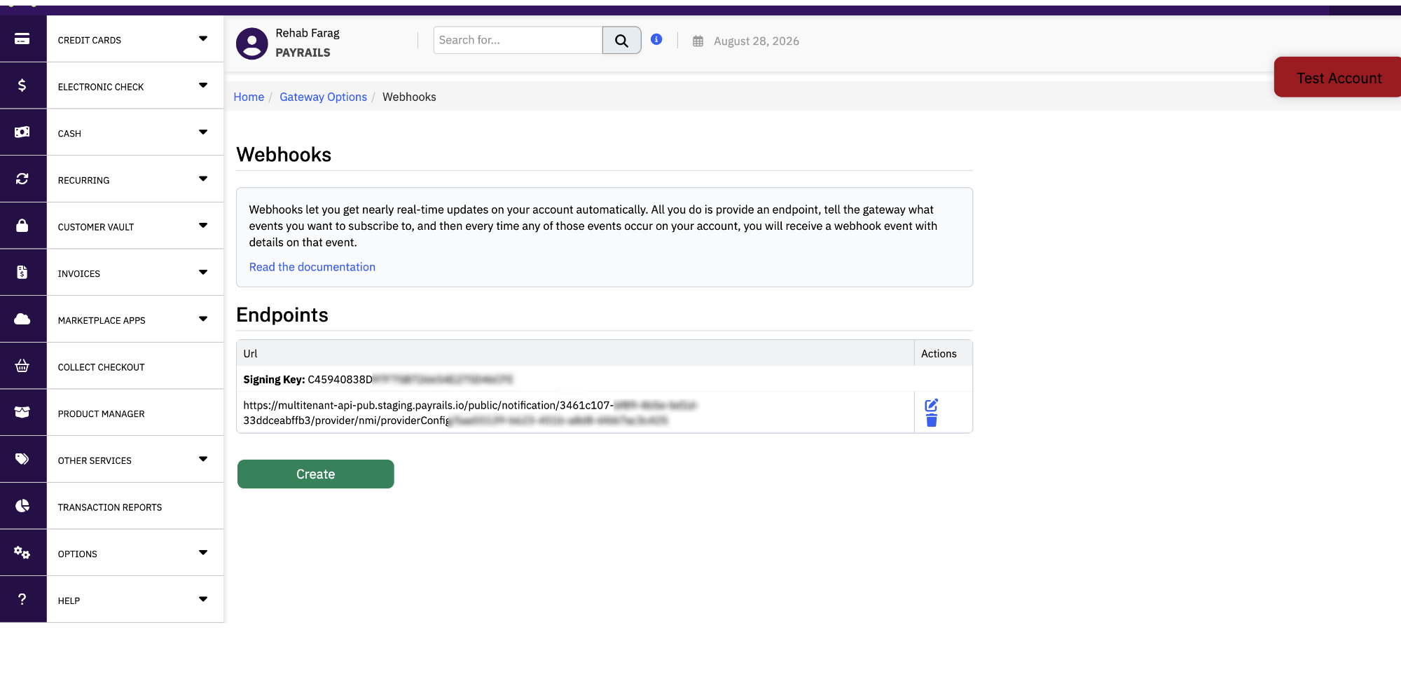 NMI webhook endpoint event selection