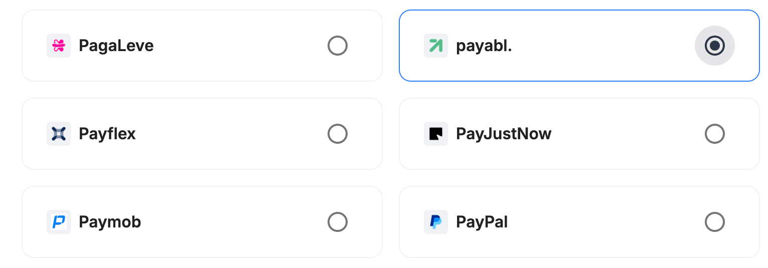 Payrails provider selection set to payabl.