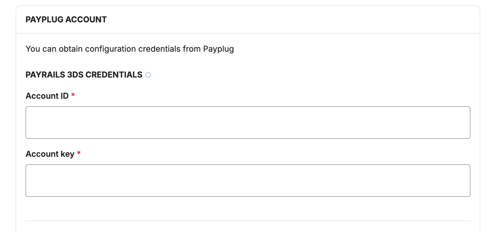 Payrails 3DS credentials fields for PayPlug
