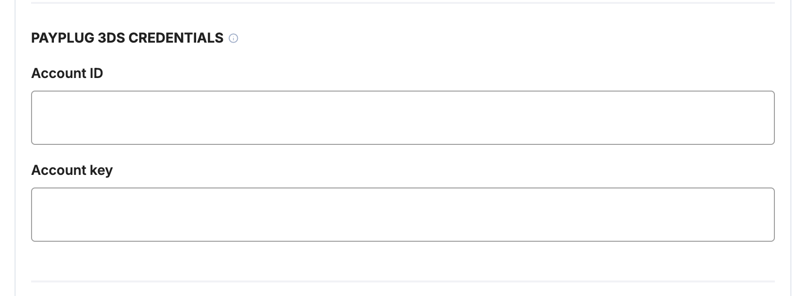 PayPlug 3DS credentials fields for provider-managed 3DS