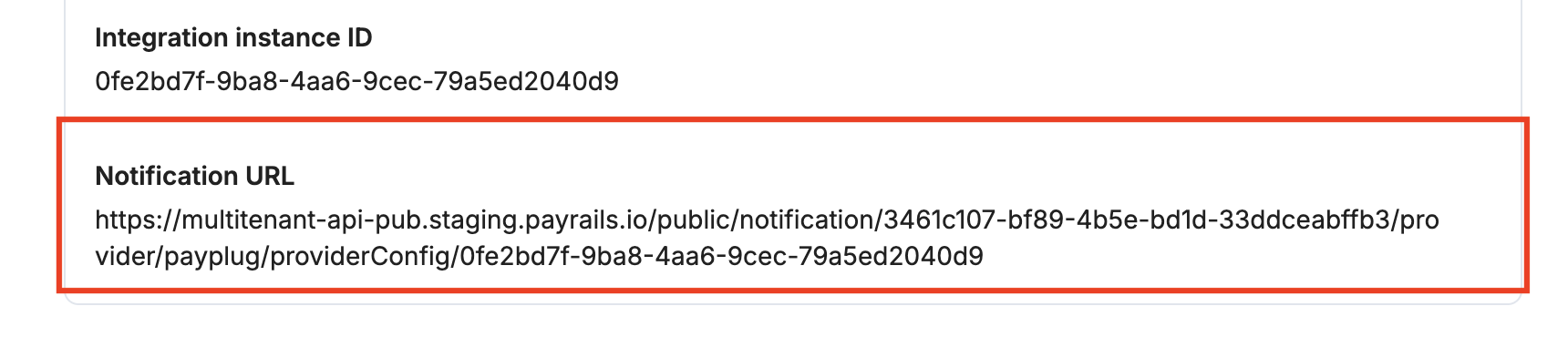Payrails generated notification URL field for PayPlug