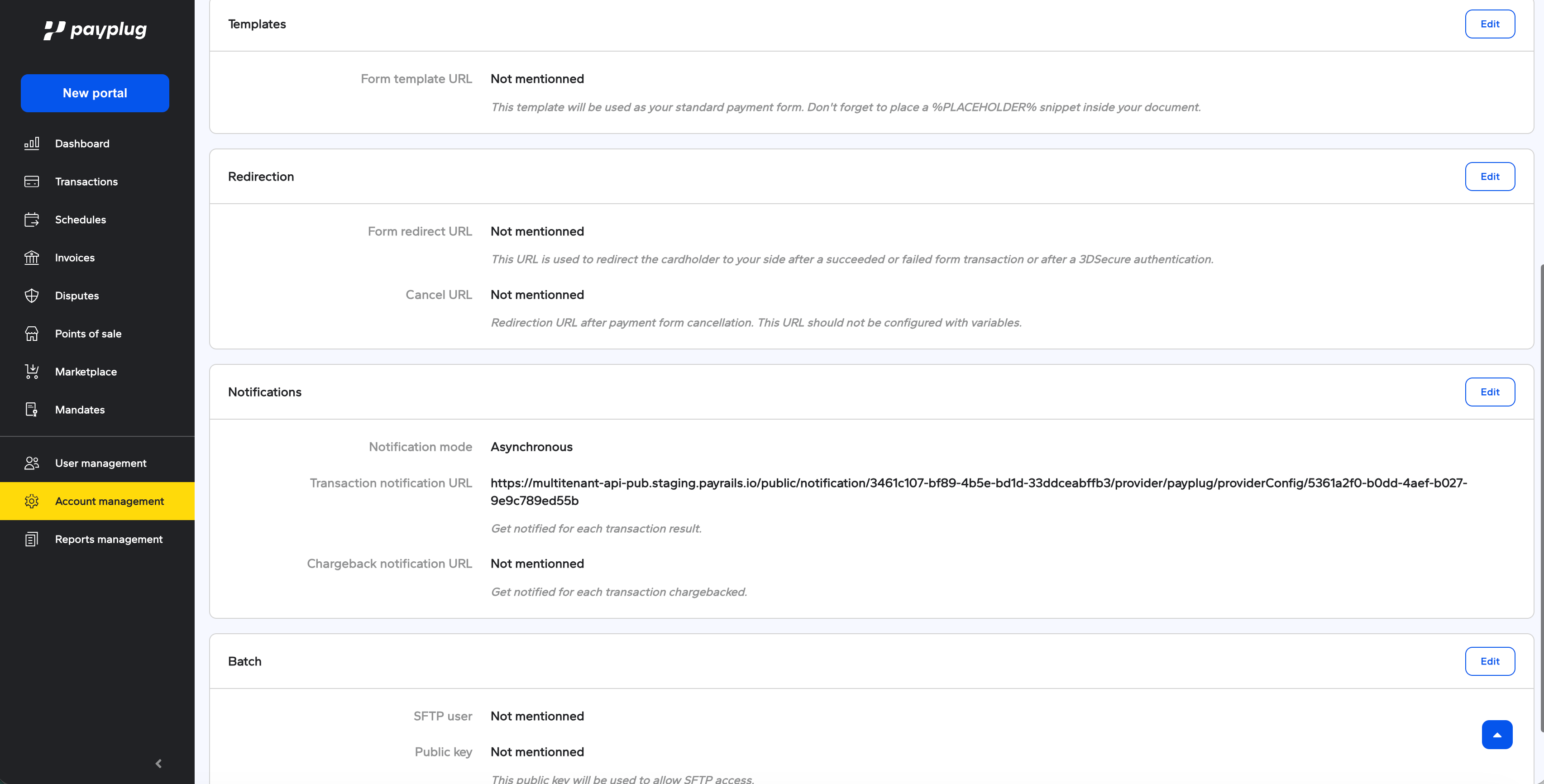 PayPlug Dalenys back office notification settings