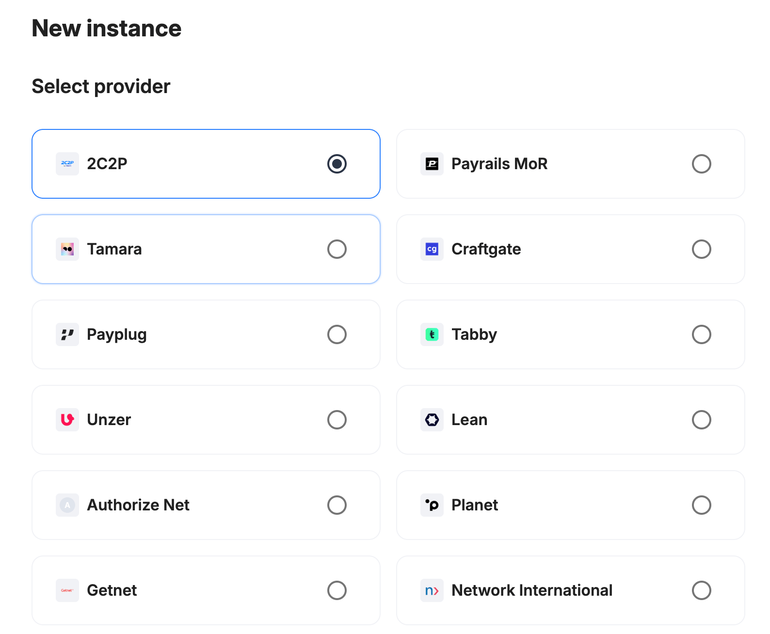 Payrails provider selection with 2C2P selected
