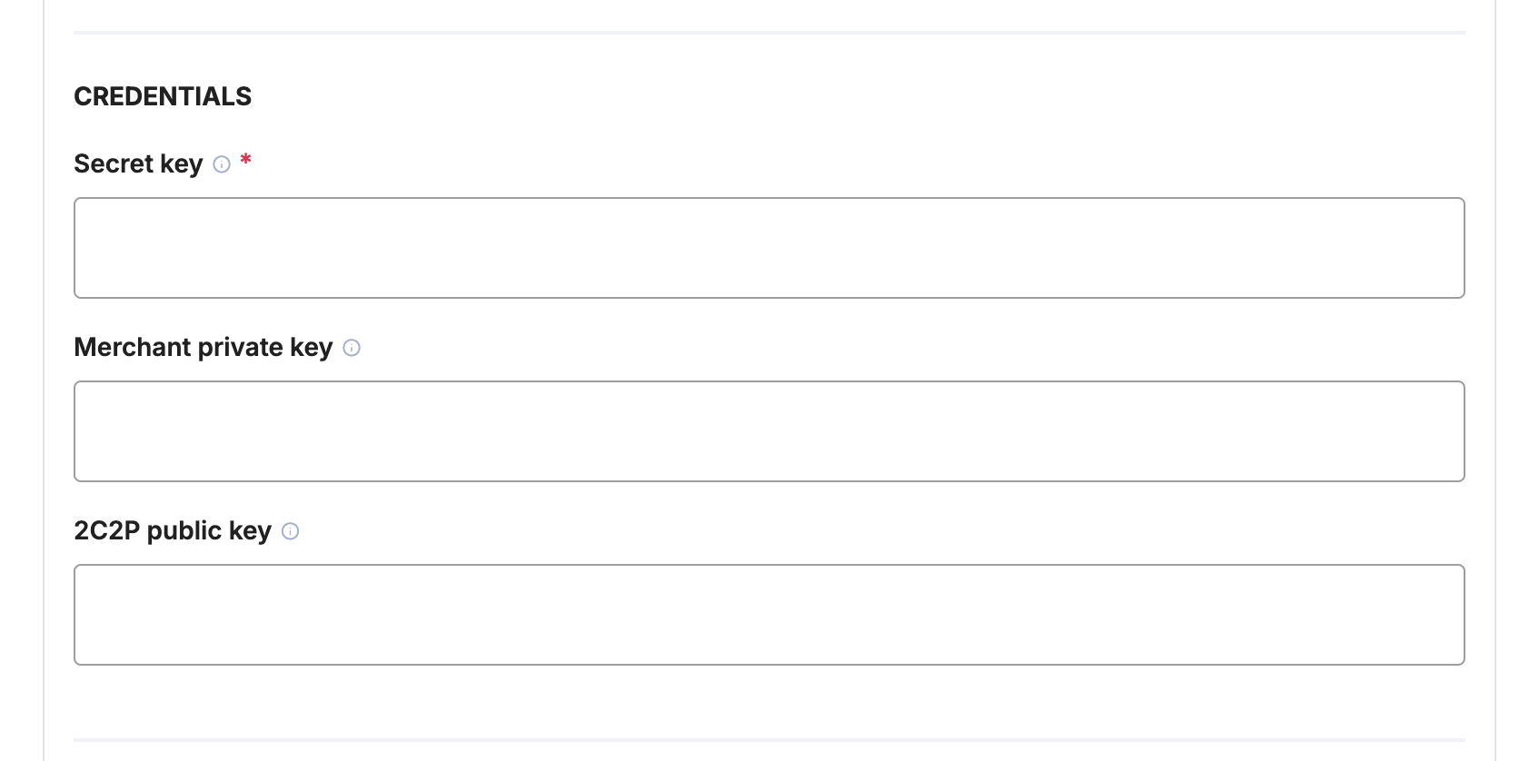 Payrails Secret key field for 2C2P integration