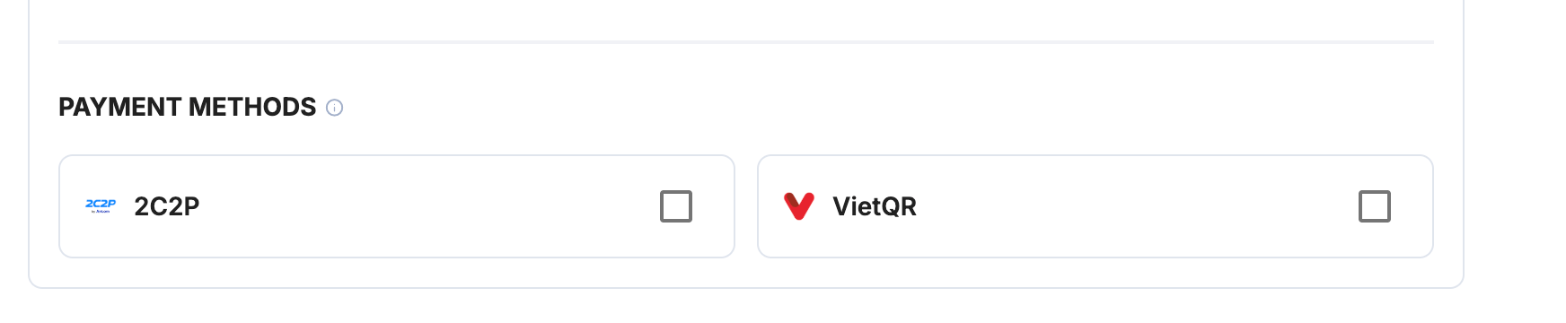 Payrails payment methods selection for 2C2P and VietQR