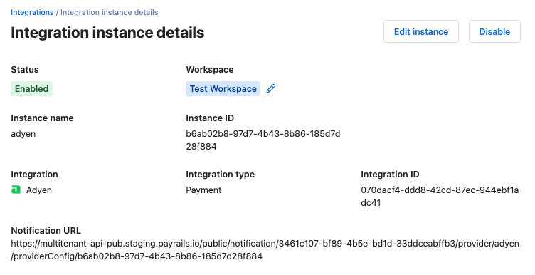 A screenshot showing the enabled Adyen integration.