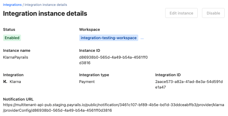 A screenshot showing the enabled Klarna integration.