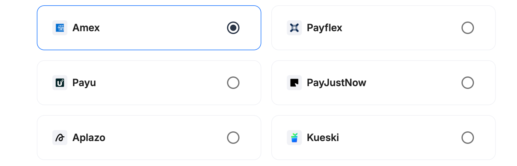 Payrails provider selection with Amex selected