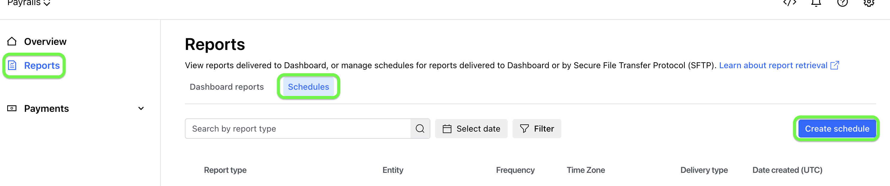 Checkout reports schedules page