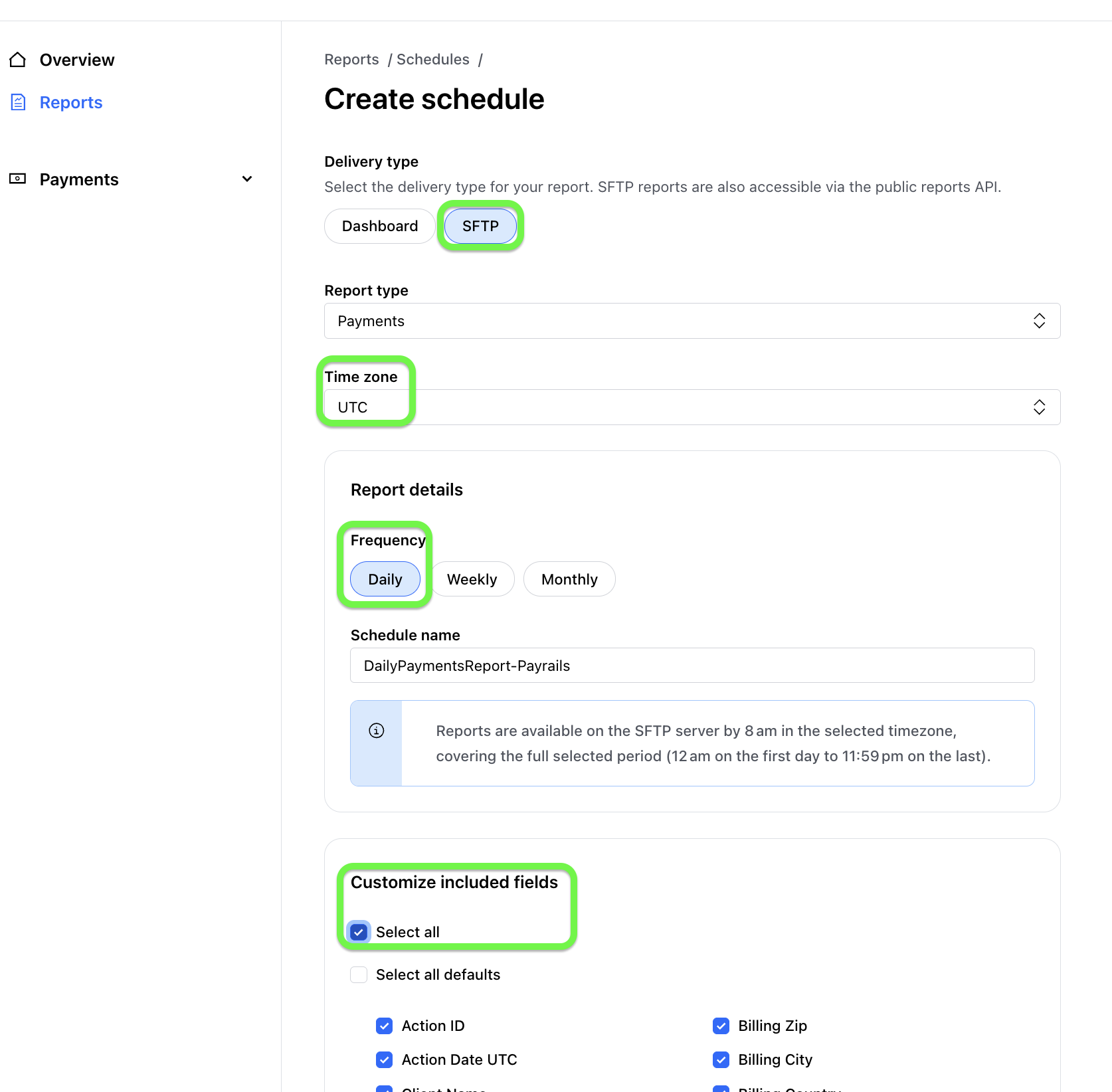 Checkout schedule creation form
