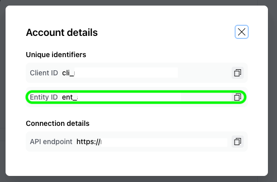 Checkout entity ID in account details