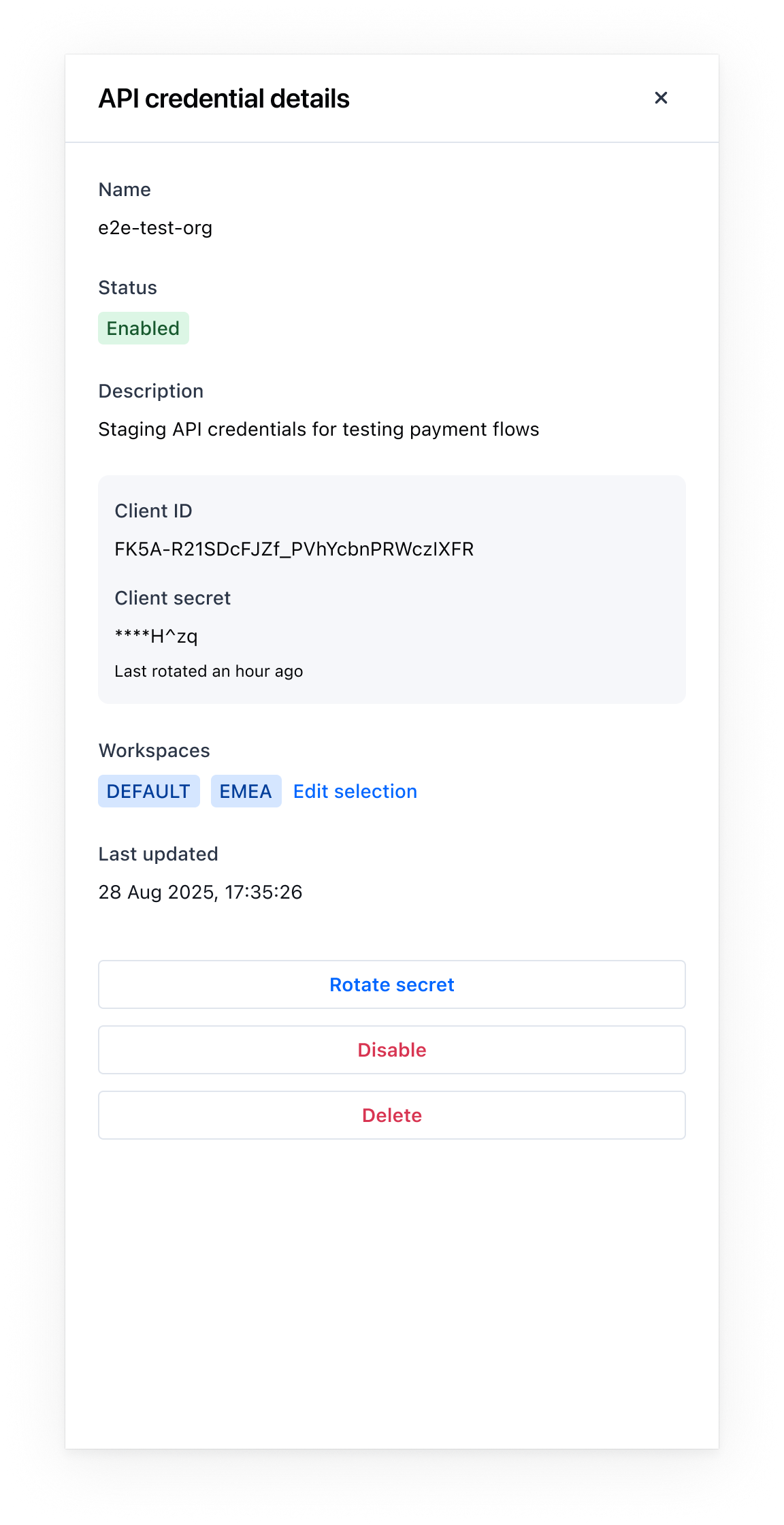 Api credentials details