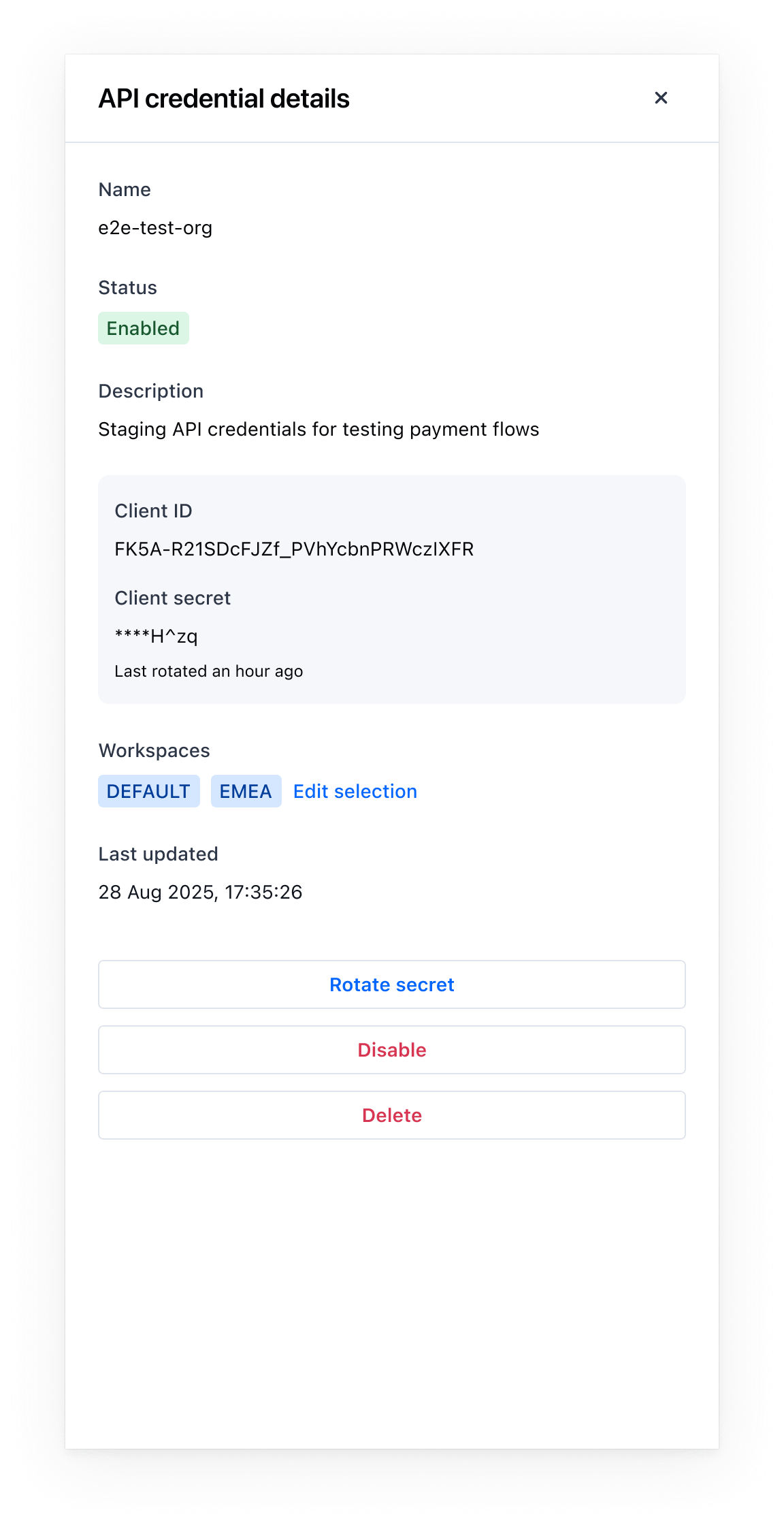 Api credentials details