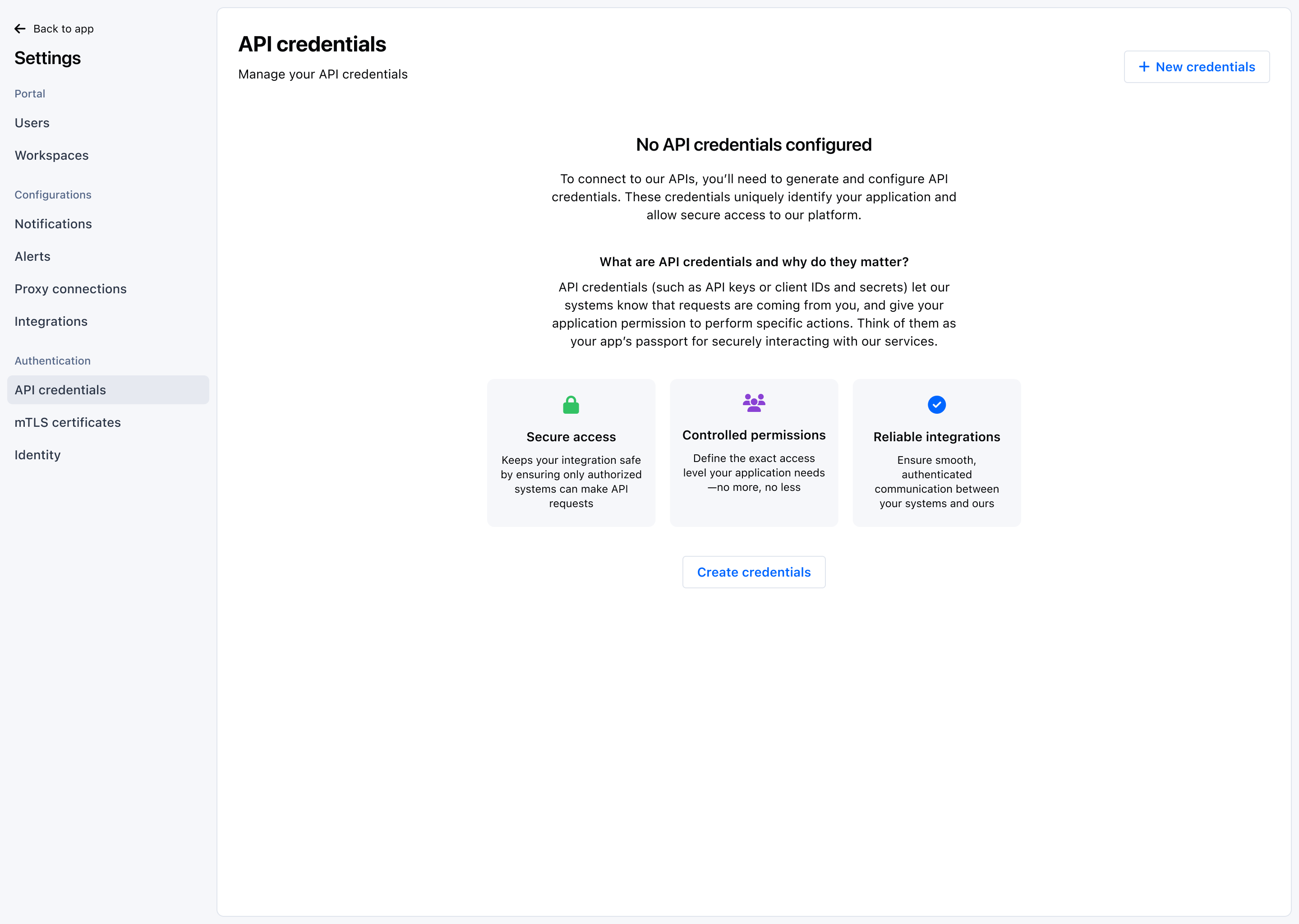 Empty credentials page