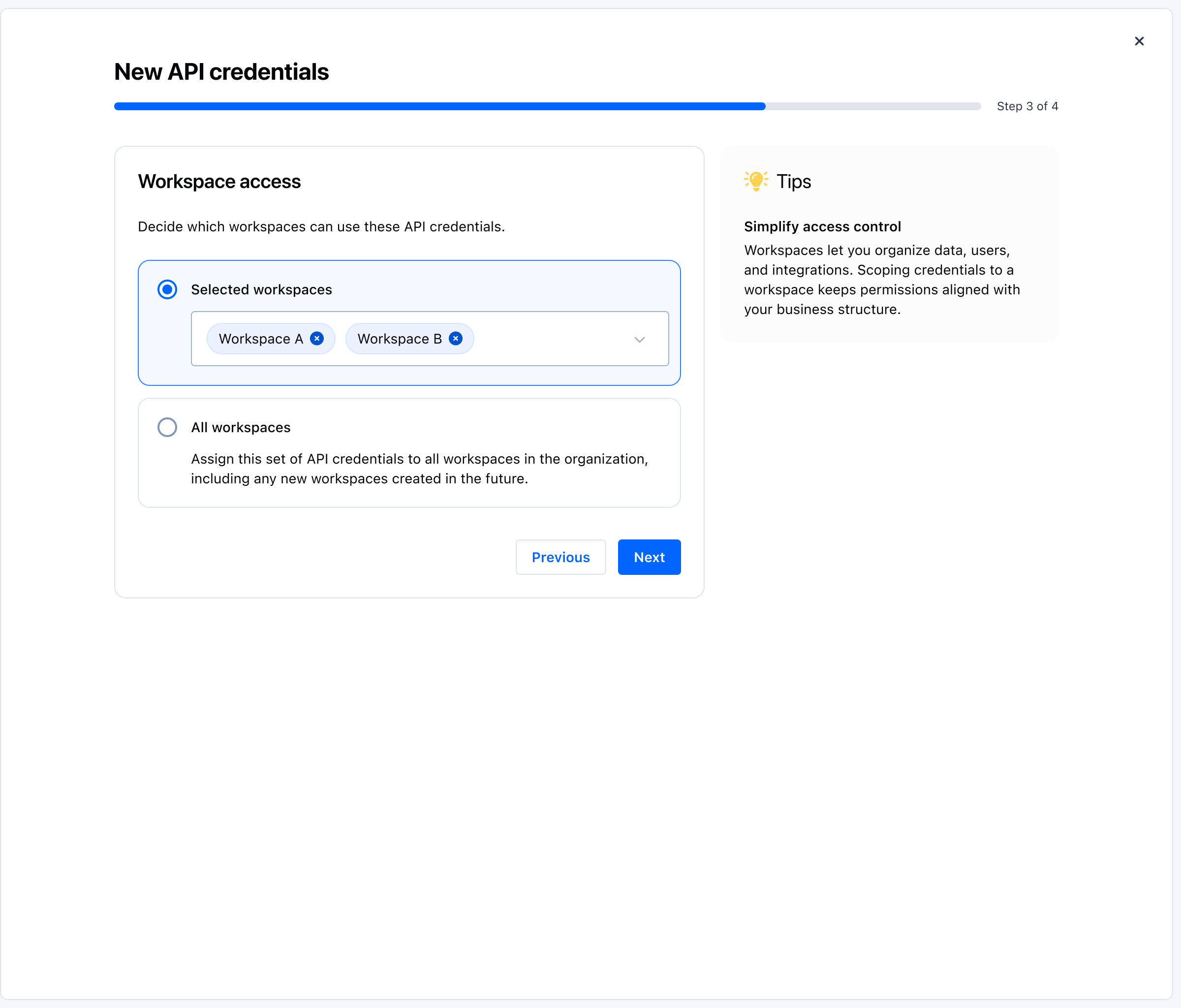 New api credentials - step 1