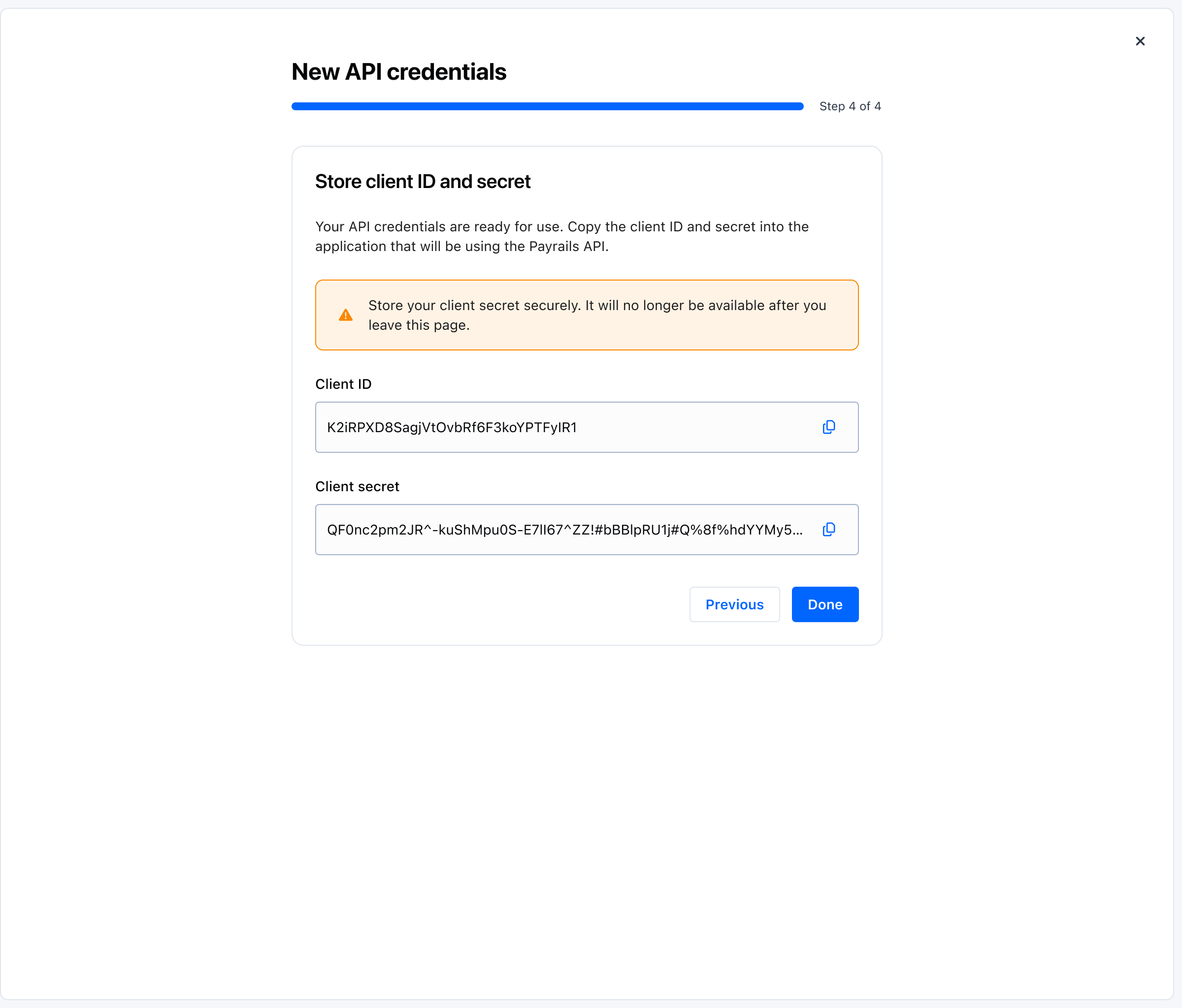 New api credentials - step 2