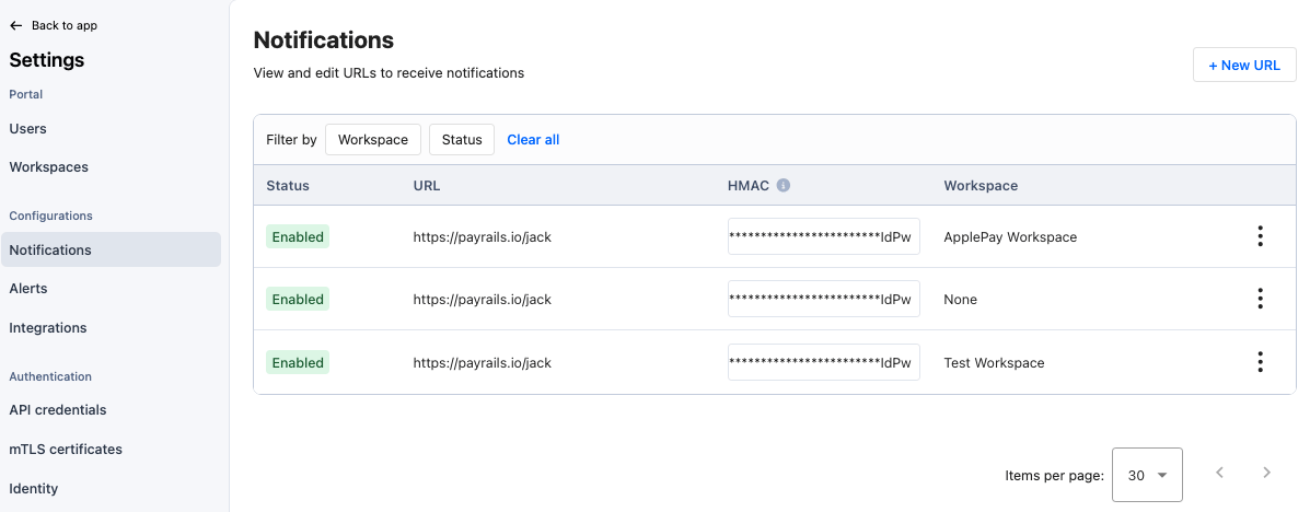 A screenshot showing the Payrails notifications.
