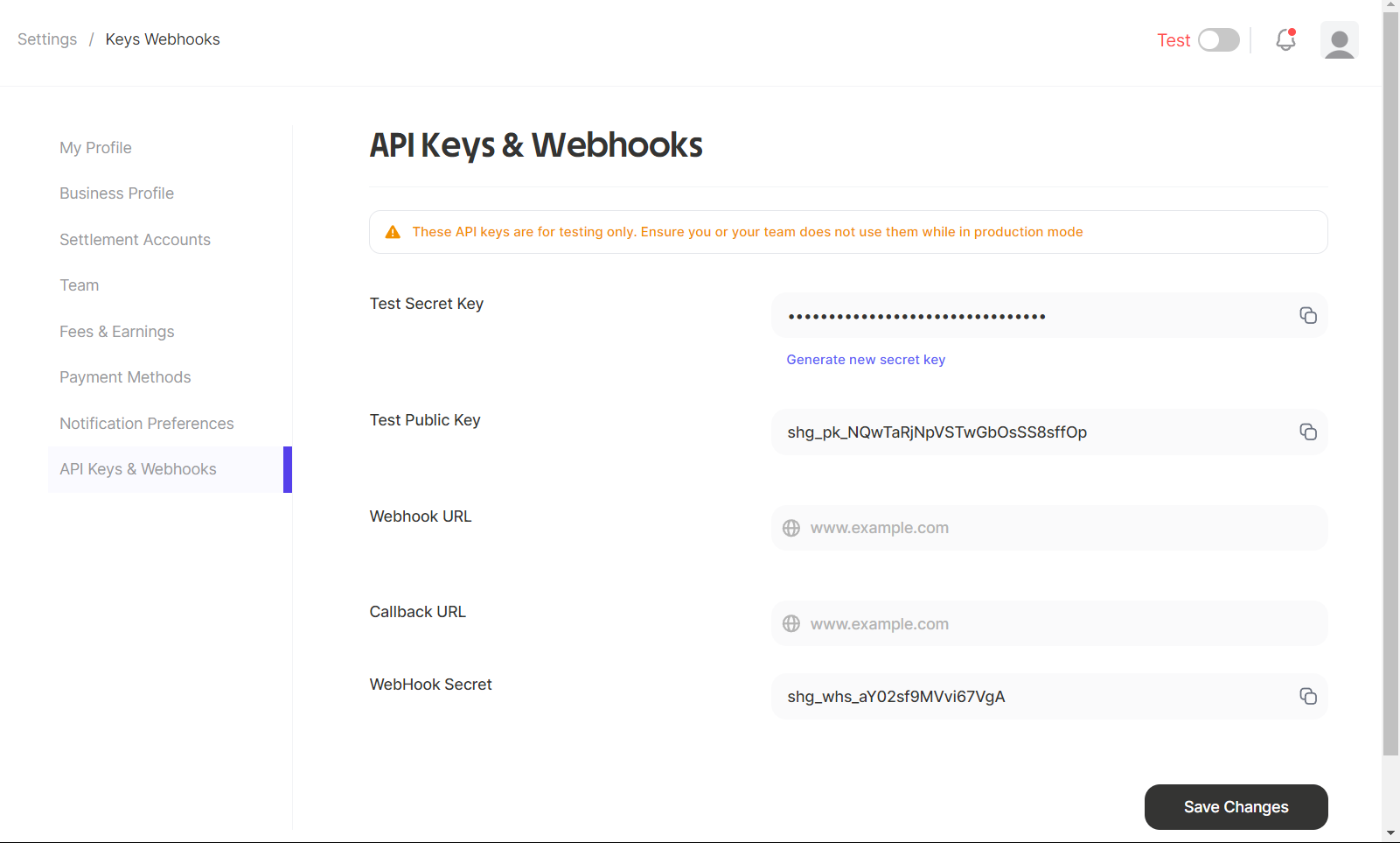 Api keys - Payshiga Technologies