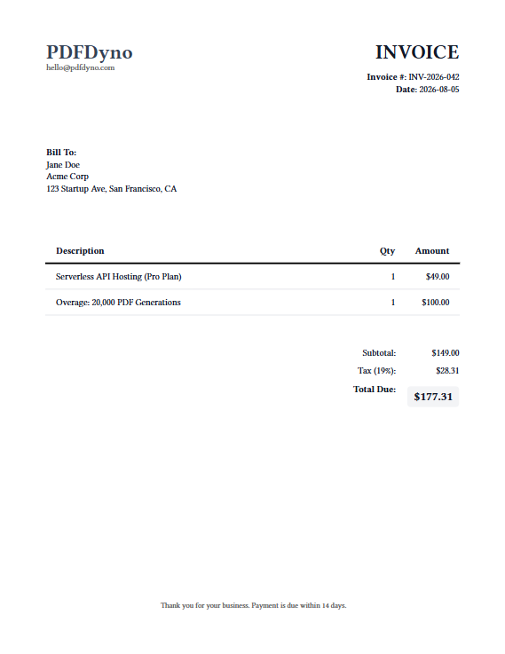SaaS Invoice Preview
