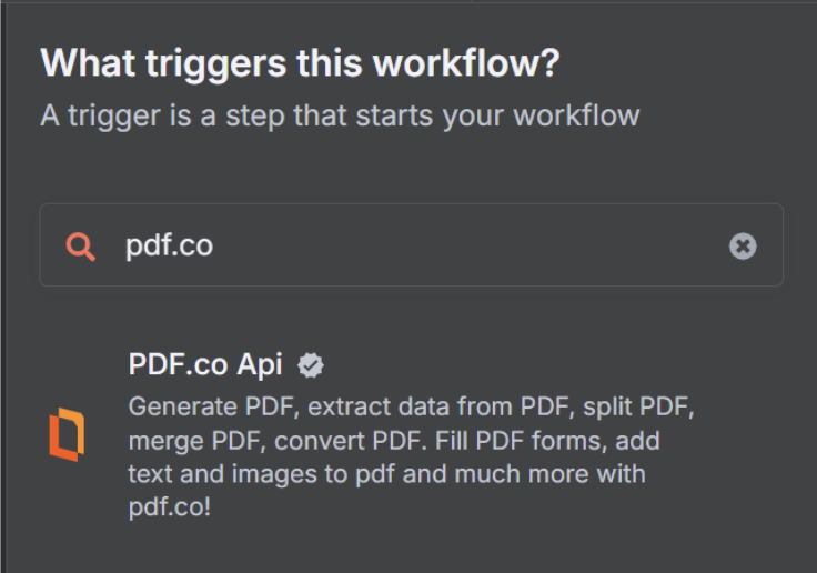 Search for the “PDF.co” Node