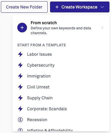 Create Workspace Dropdown