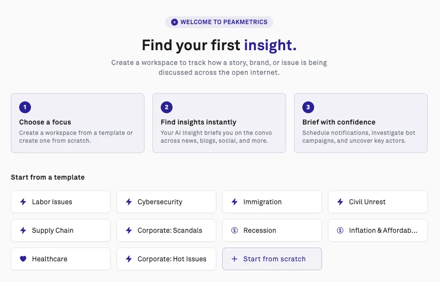 Workspace templates first-time screen with template options