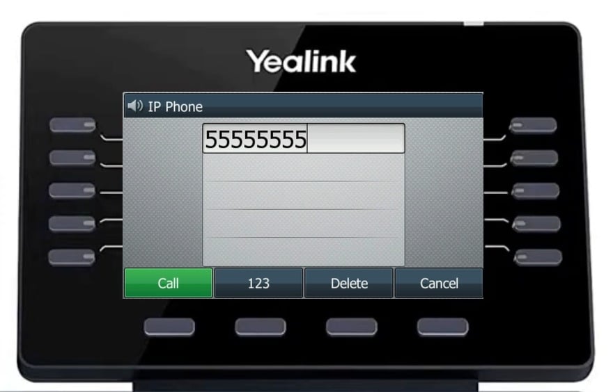 Yealink T46 phone showing the dialling screen with a number entered and the green Call soft key