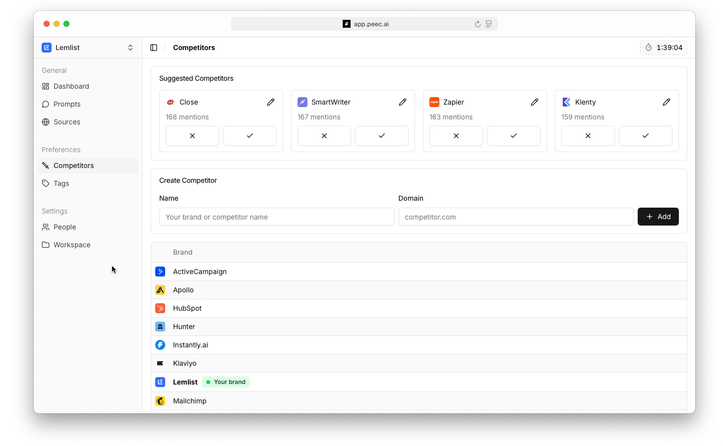 Peec AI Brands 1 A Gi