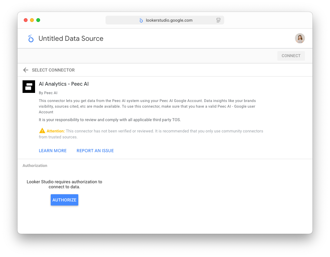 Peec AI Looker Studio Connector 1 Pn