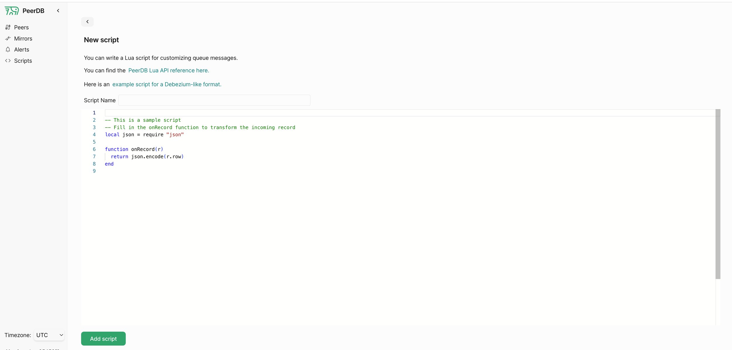 PeerDB Lua Scripting - PeerDB Docs: Setup your ETL in minutes with SQL.