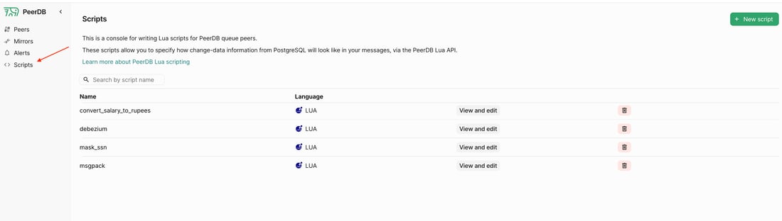 PeerDB Lua Scripting - PeerDB Docs: Setup your ETL in minutes with SQL.