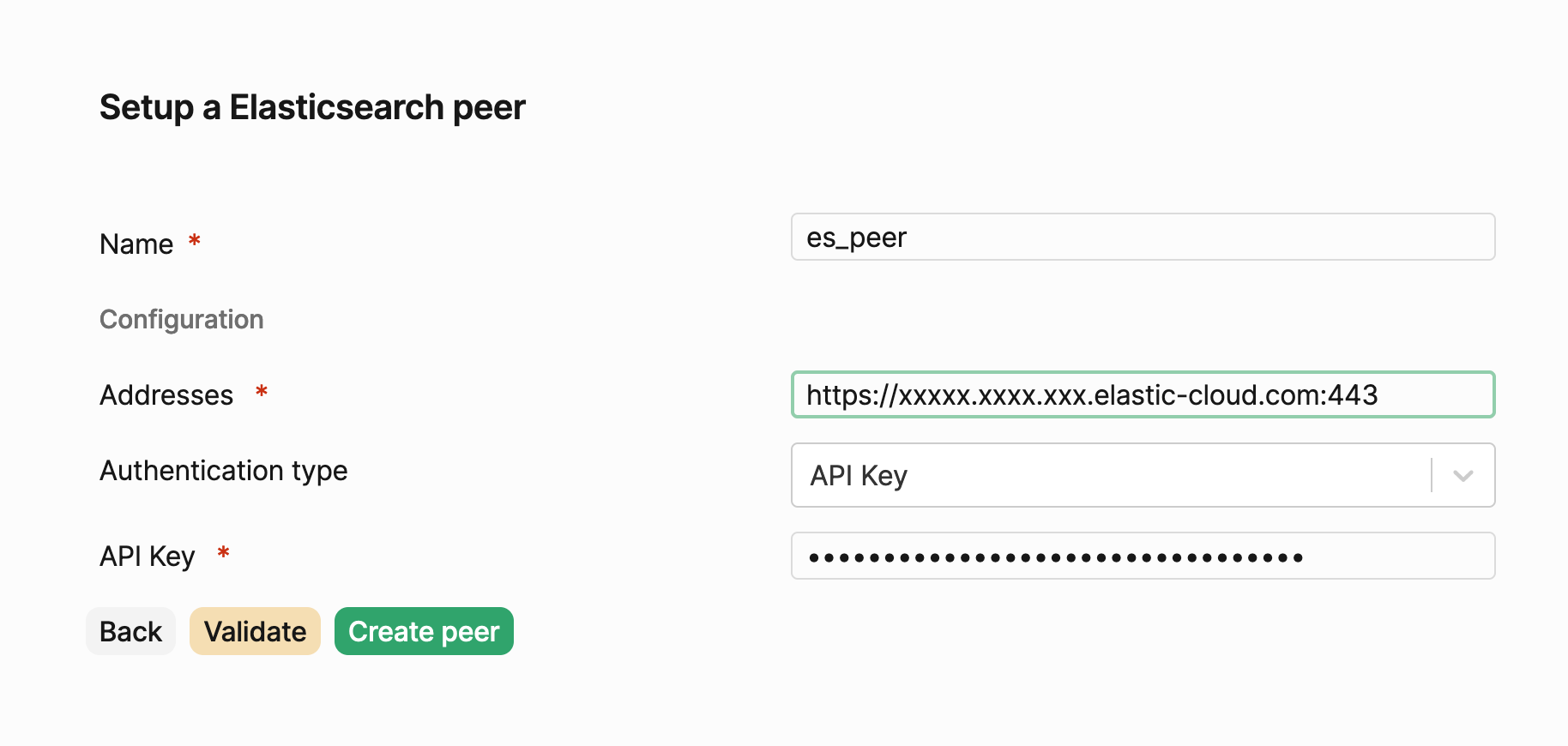 PeerDB UI for creating Elasticsearch peers