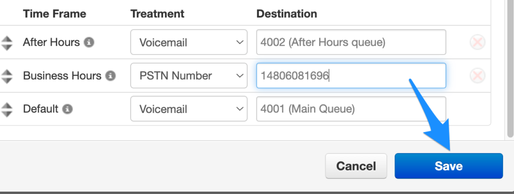 Save button beneath the updated time frame routing