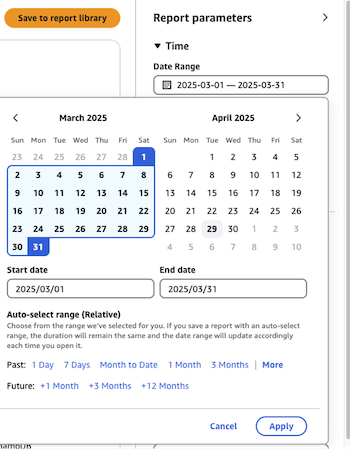 AWS Cost Explorer – Date range